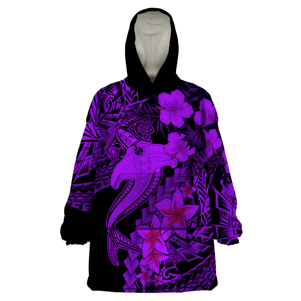 Aloha Hawaii Wearable Blanket Hoodie Hammerhead Shark Tattoo Polynesian Summer - Violet LT9 One Size Violet - Polynesian Pride