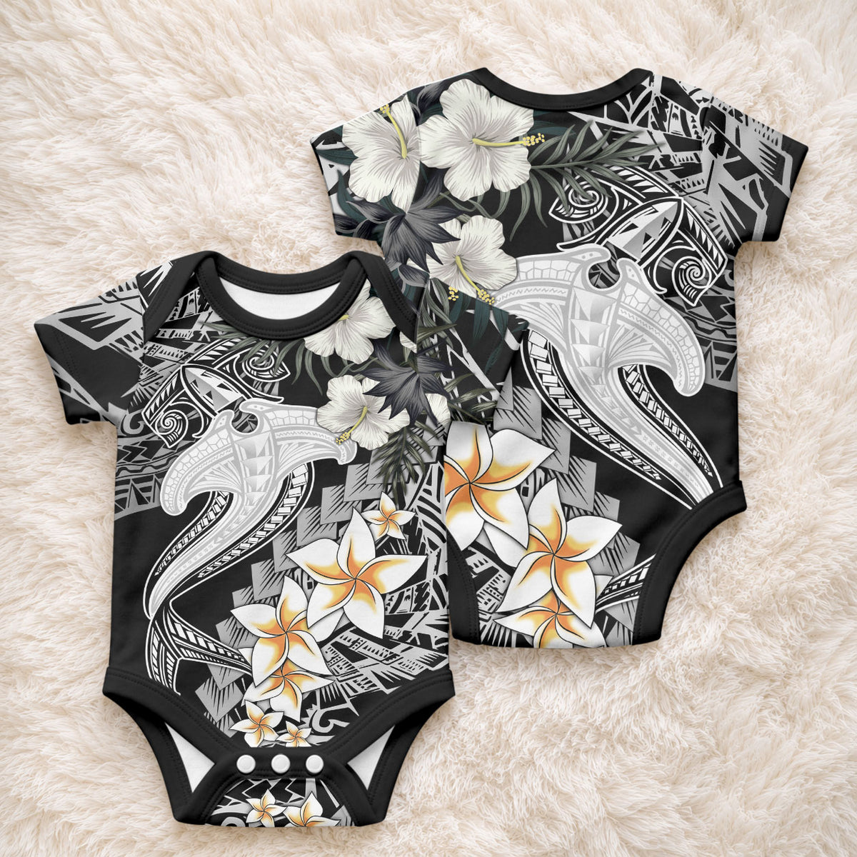 Aloha Hawaii Baby Onesie Hammerhead Shark Tattoo Polynesian Summer - White LT9 - Polynesian Pride