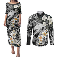 Aloha Hawaii Couples Matching Puletasi Dress and Long Sleeve Button Shirts Hammerhead Shark Tattoo Polynesian Summer - White LT9 White - Polynesian Pride
