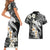 Aloha Hawaii Couples Matching Short Sleeve Bodycon Dress and Hawaiian Shirt Hammerhead Shark Tattoo Polynesian Summer - White LT9 - Polynesian Pride