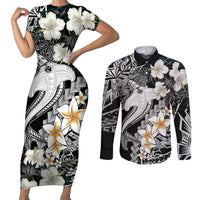 Aloha Hawaii Couples Matching Short Sleeve Bodycon Dress and Long Sleeve Button Shirts Hammerhead Shark Tattoo Polynesian Summer - White LT9 White - Polynesian Pride