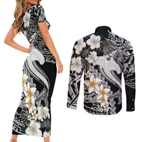 Aloha Hawaii Couples Matching Short Sleeve Bodycon Dress and Long Sleeve Button Shirts Hammerhead Shark Tattoo Polynesian Summer - White LT9 - Polynesian Pride
