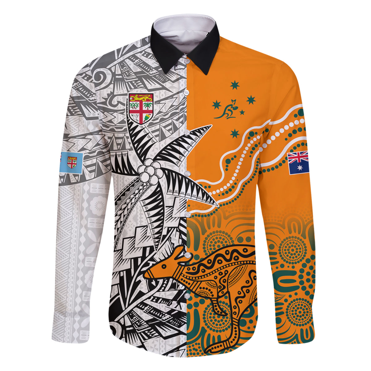 fiji-australia-rugby-family-matching-short-sleeve-bodycon-dress-and-hawaiian-shirt-world-cup-2023-polynesia-tapa-mixed-indigenous-aboriginal