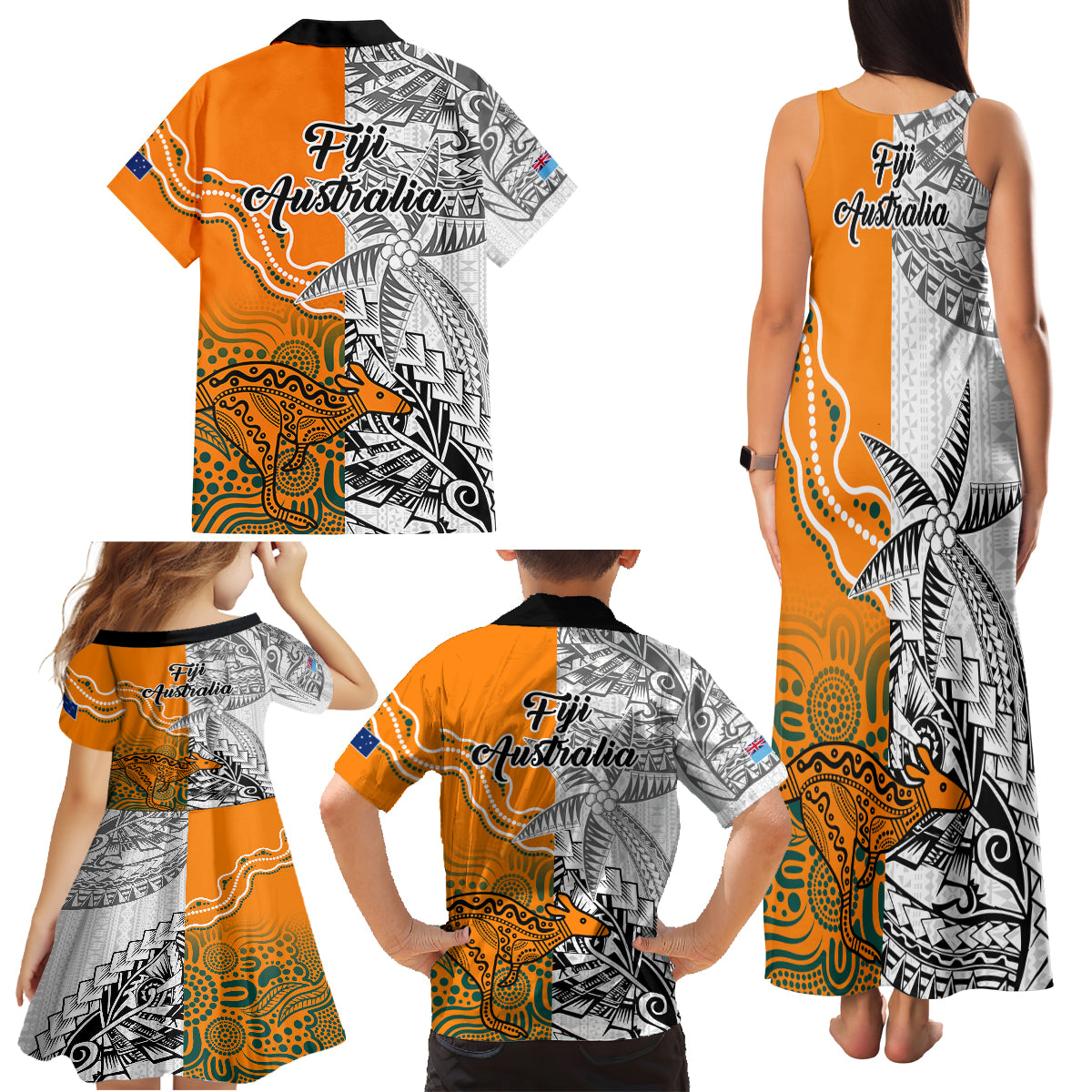 Fiji Australia Rugby Family Matching Tank Maxi Dress and Hawaiian Shirt World Cup 2023 Polynesia Tapa Mixed Indigenous Aboriginal LT9 - Polynesian Pride