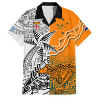 Fiji Australia Rugby Family Matching Tank Maxi Dress and Hawaiian Shirt World Cup 2023 Polynesia Tapa Mixed Indigenous Aboriginal LT9 Dad's Shirt - Short Sleeve Gold - Polynesian Pride
