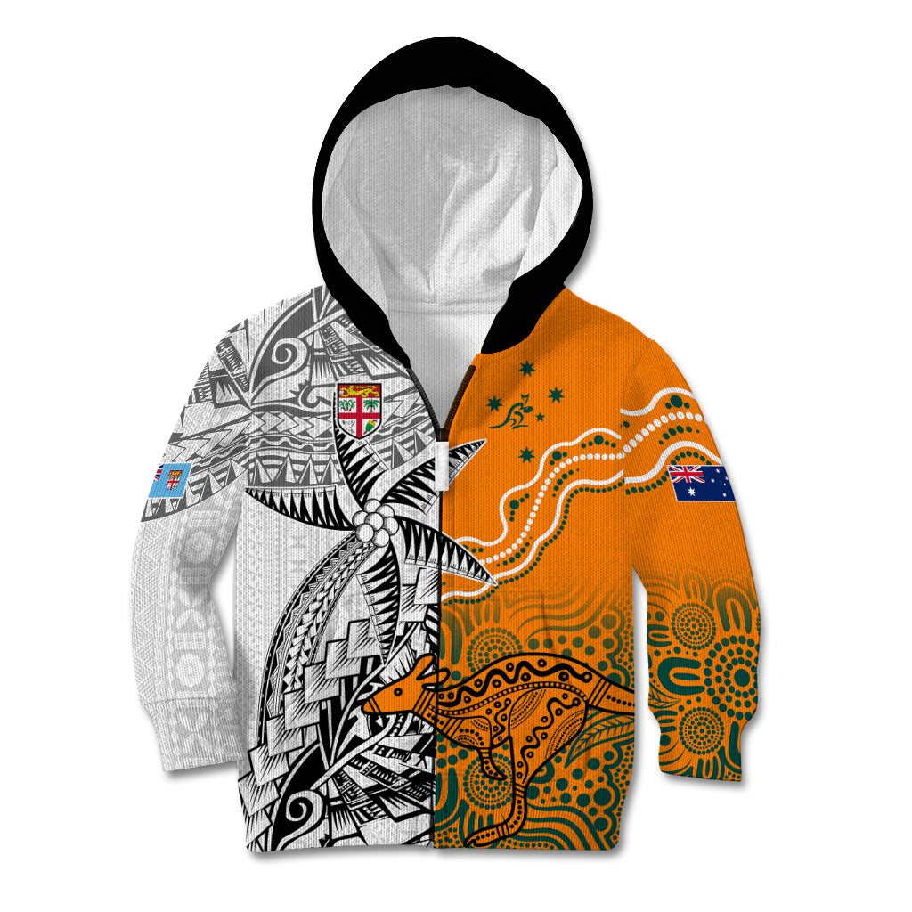Fiji Australia Rugby Kid Hoodie World Cup 2023 Polynesia Tapa Mixed Indigenous Aboriginal LT9 - Polynesian Pride