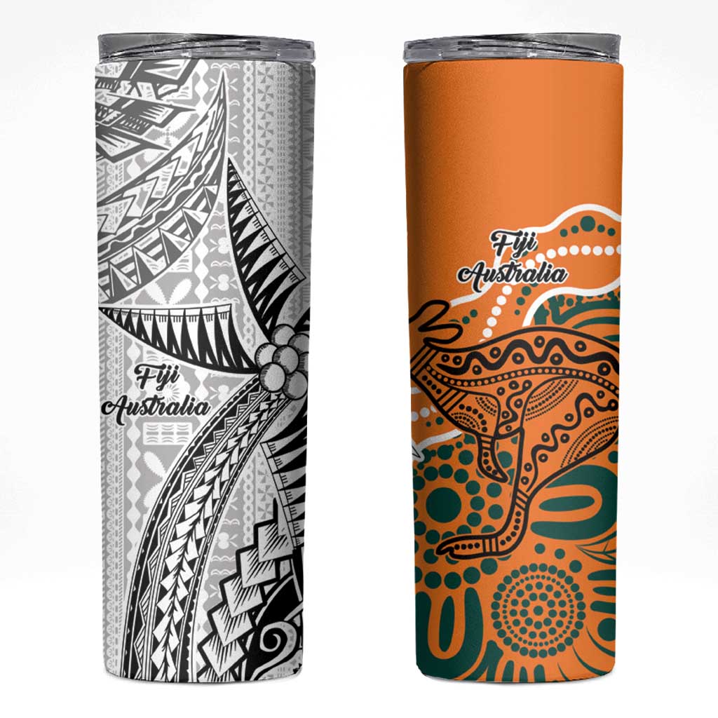 Australia-Fiji Palm and Kangaroo Skinny Tumbler Polynesia Tapa Mixed Indigenous Aboriginal LT9 Gold - Polynesian Pride