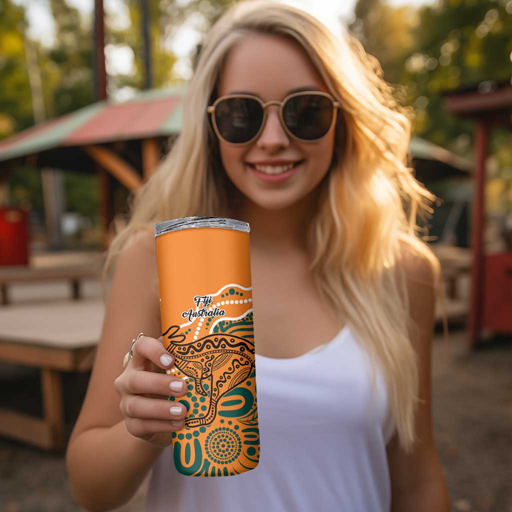Australia-Fiji Palm and Kangaroo Skinny Tumbler Polynesia Tapa Mixed Indigenous Aboriginal LT9 - Polynesian Pride