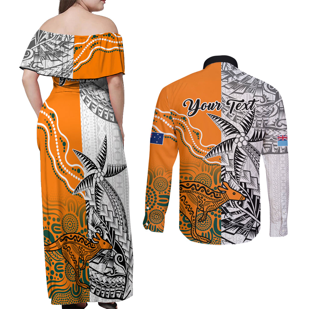 personalised-fiji-australia-rugby-couples-matching-off-shoulder-maxi-dress-and-long-sleeve-button-shirts-world-cup-2023-polynesia-tapa-mixed-indigenous-aboriginal