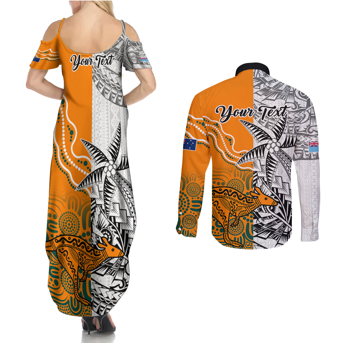 personalised-fiji-australia-rugby-couples-matching-summer-maxi-dress-and-long-sleeve-button-shirts-world-cup-2023-polynesia-tapa-mixed-indigenous-aboriginal