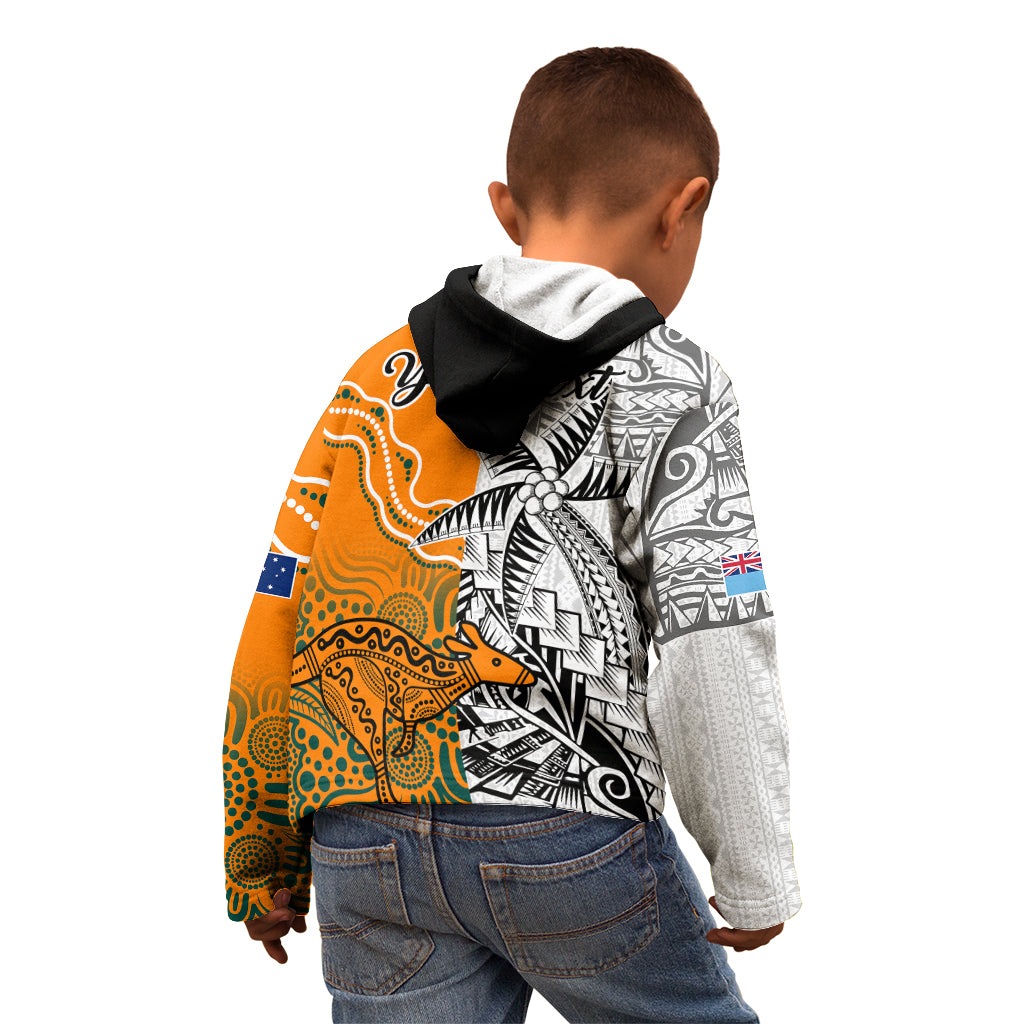 Personalised Fiji Australia Rugby Kid Hoodie World Cup 2023 Polynesia Tapa Mixed Indigenous Aboriginal LT9 - Polynesian Pride