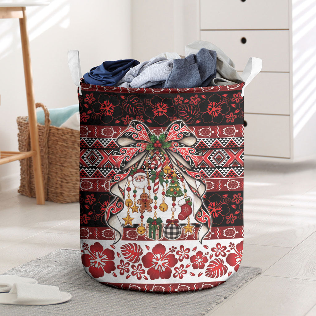 New Zealand Kowhaiwhai Taniko Christmas Bow Laundry Basket Meri Kirihimete LT9 Red - Polynesian Pride