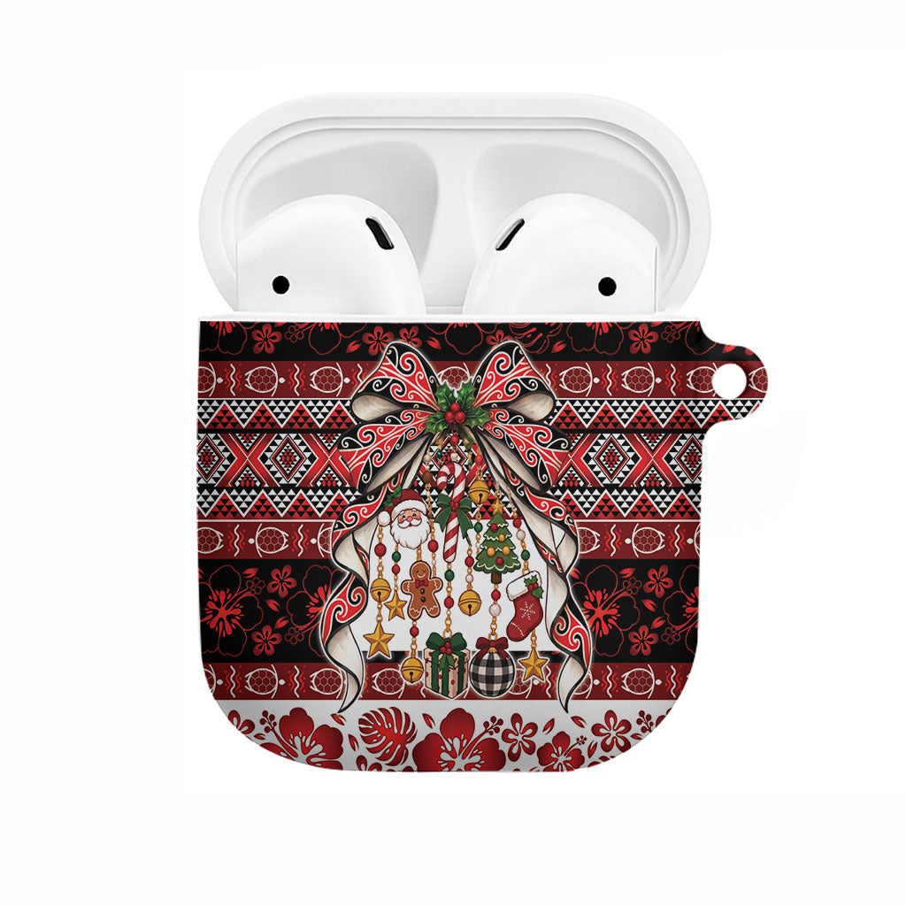 New Zealand Kowhaiwhai Taniko Christmas Bow AirPods Case Meri Kirihimete LT9 Red - Polynesian Pride