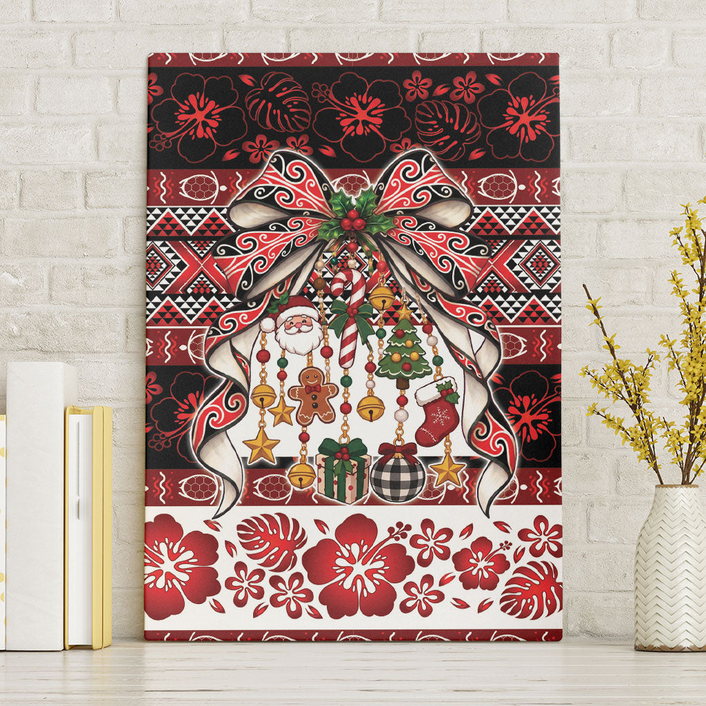 New Zealand Kowhaiwhai Taniko Christmas Bow Canvas Wall Art Meri Kirihimete LT9 Without Frame Red - Polynesian Pride