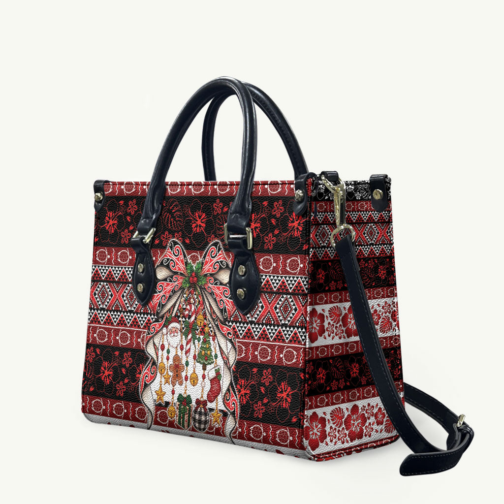 New Zealand Kowhaiwhai Taniko Christmas Bow Leather Bag Meri Kirihimete LT9 Red - Polynesian Pride