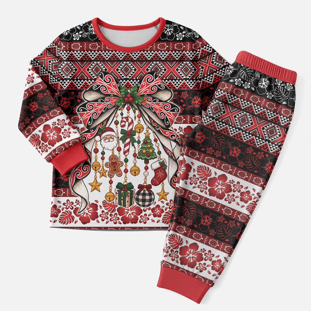 New Zealand Kowhaiwhai Taniko Christmas Bow Christmas Pajama Set Meri Kirihimete