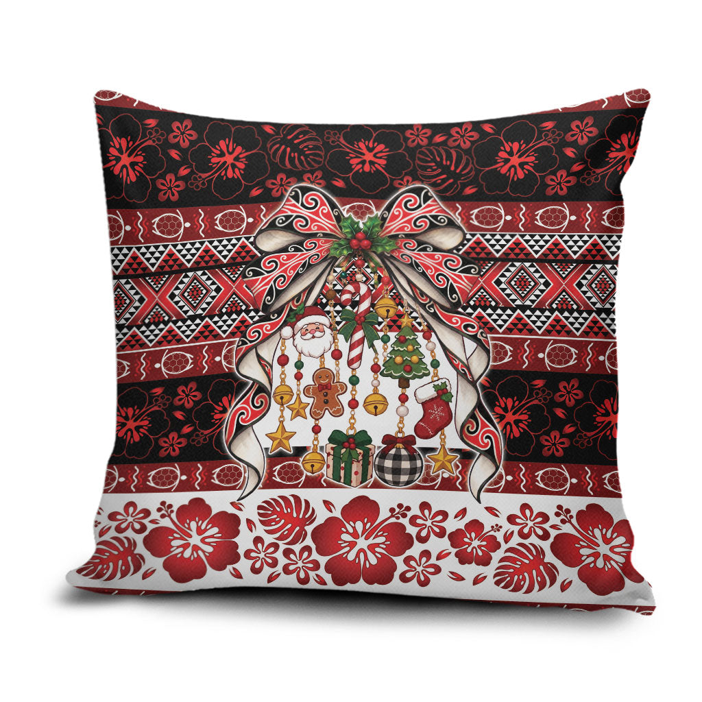 New Zealand Kowhaiwhai Taniko Christmas Bow Pillow Cover Meri Kirihimete LT9 Red - Polynesian Pride