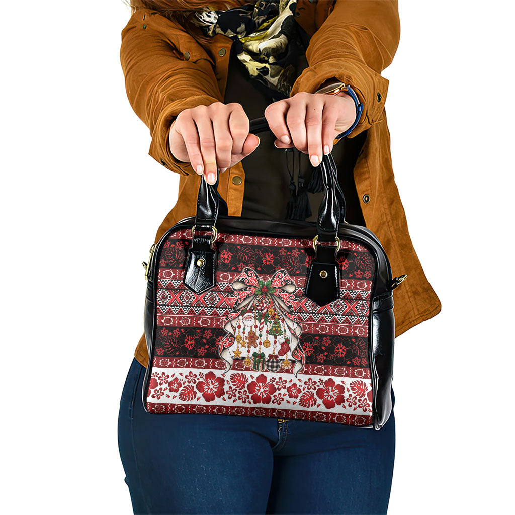 New Zealand Kowhaiwhai Taniko Christmas Bow Shoulder Handbag Meri Kirihimete LT9 One Size Red - Polynesian Pride