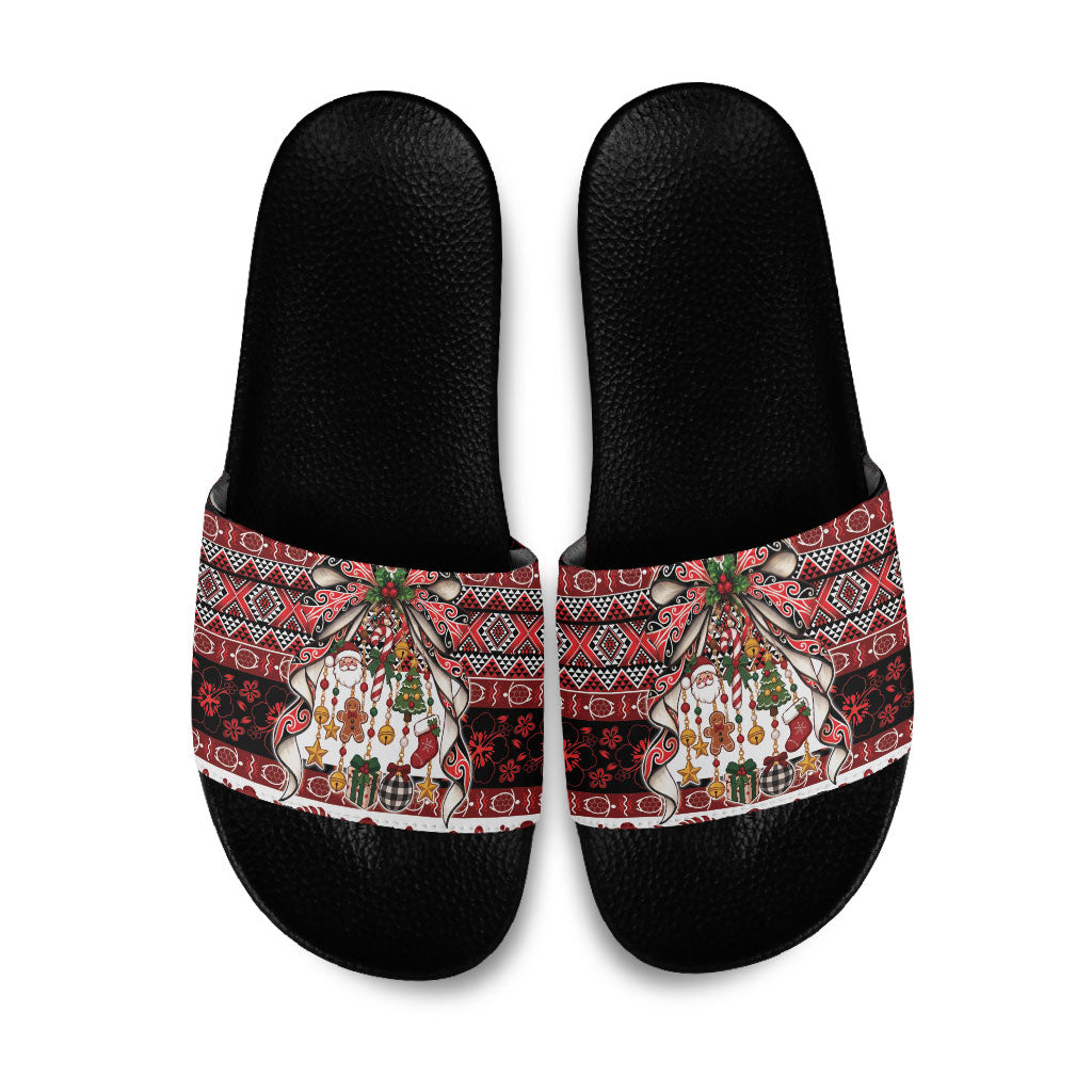 New Zealand Kowhaiwhai Taniko Christmas Bow Slide Sandals Meri Kirihimete LT9 Red - Polynesian Pride