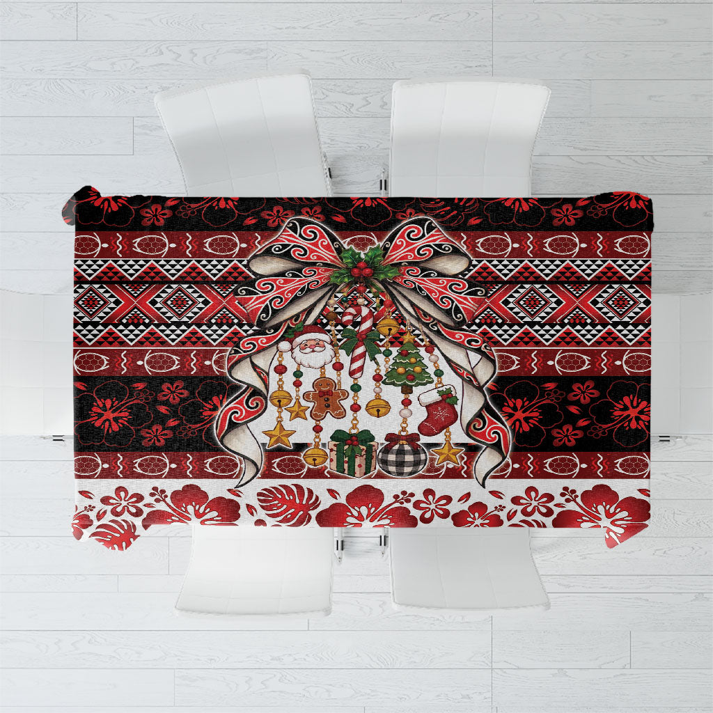New Zealand Kowhaiwhai Taniko Christmas Bow Tablecloth Meri Kirihimete LT9 Red - Polynesian Pride
