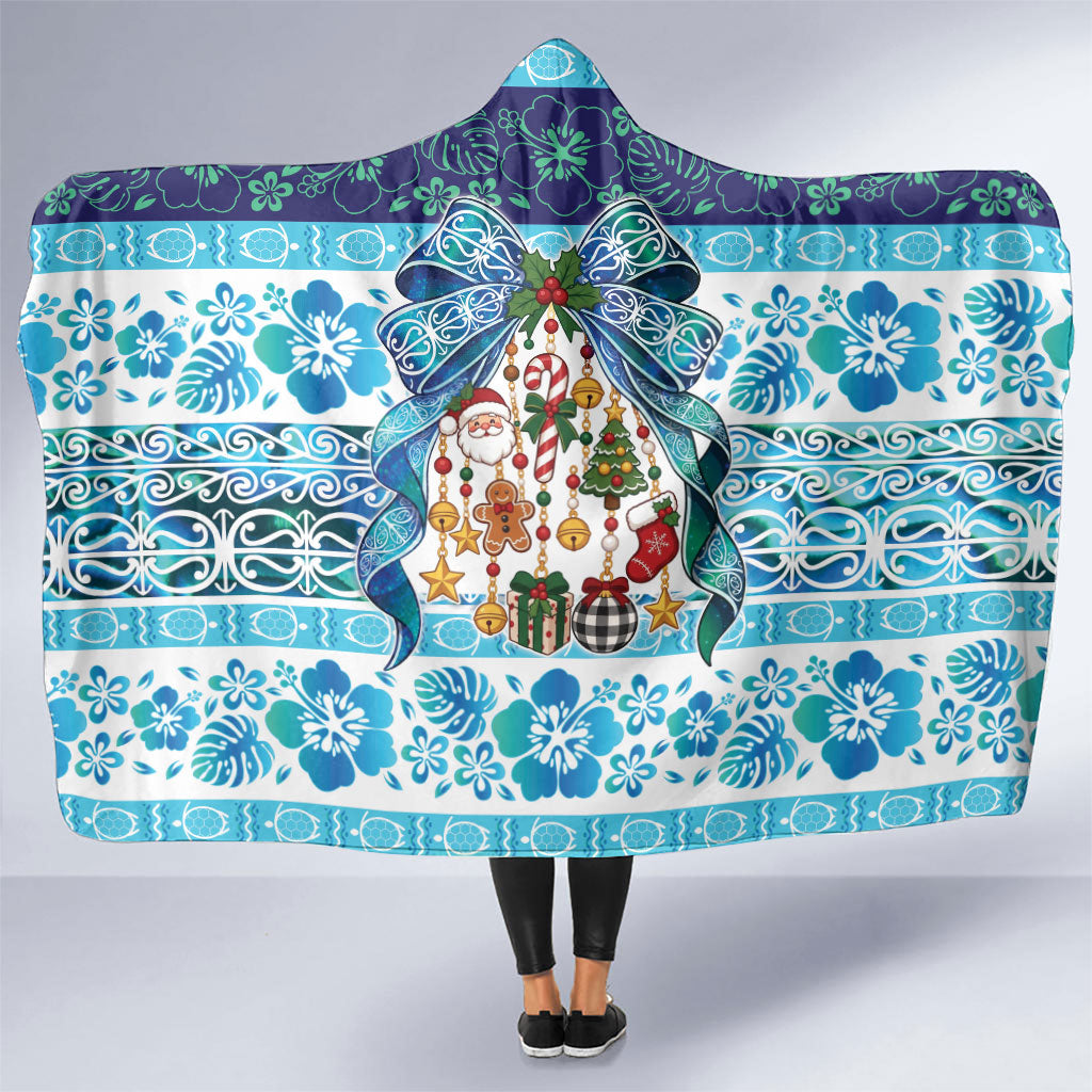 New Zealand Kowhai Ngutukaka Christmas Bow Hooded Blanket Meri Kirihimete LT9 One Size Turquoise - Polynesian Pride