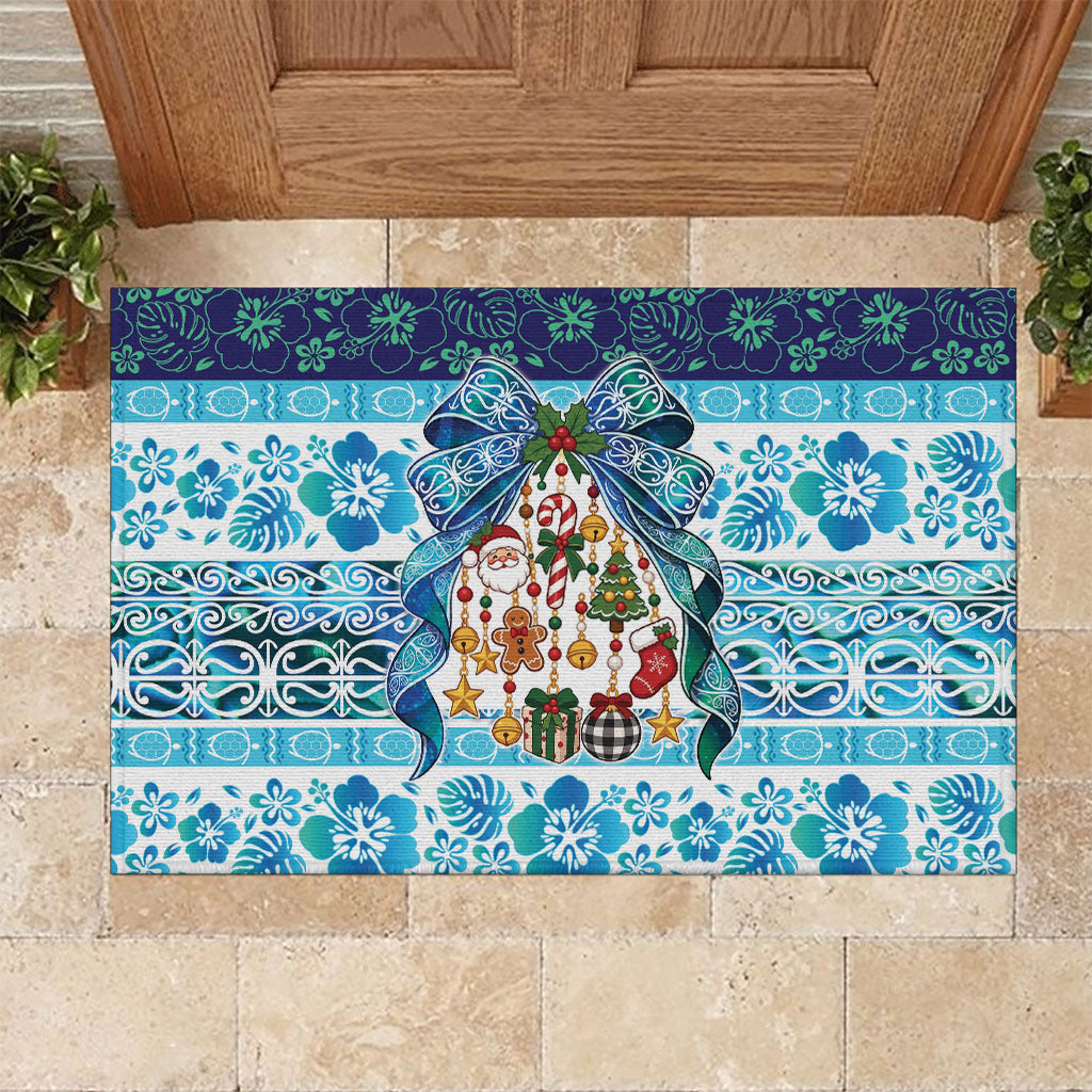 New Zealand Kowhai Ngutukaka Christmas Bow Rubber Doormat Meri Kirihimete LT9 Turquoise - Polynesian Pride