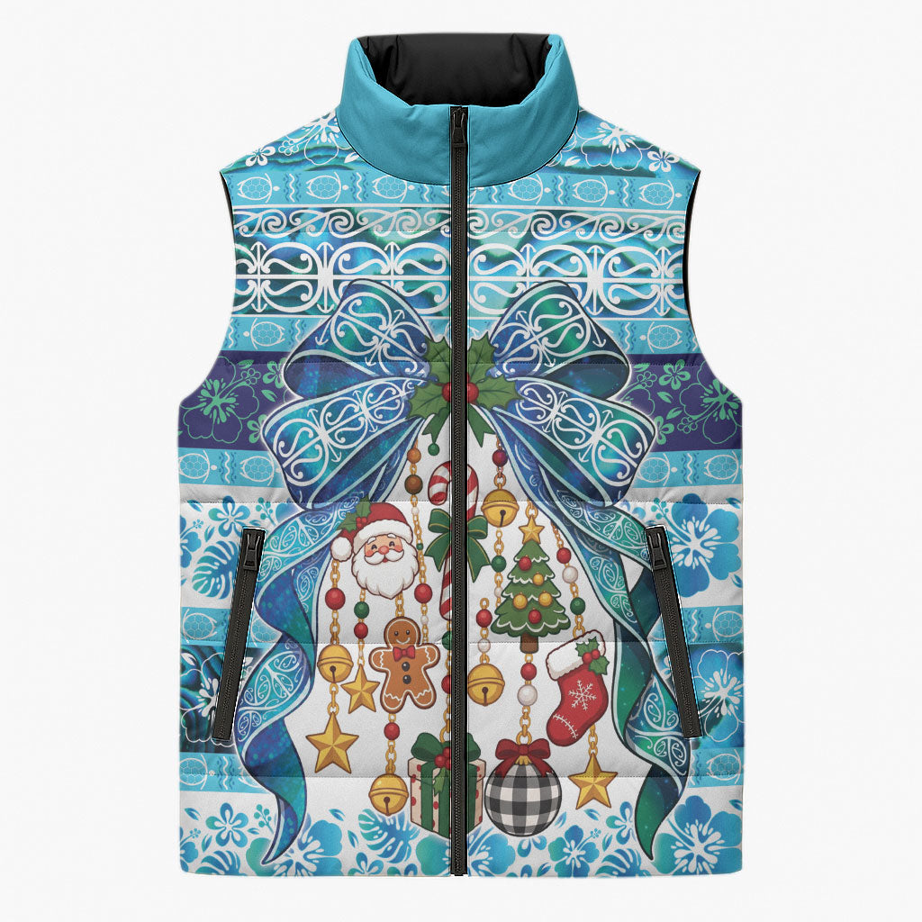 New Zealand Kowhai Ngutukaka Christmas Bow Sleeveless Puffer Jacket Meri Kirihimete LT9 Unisex Turquoise - Polynesian Pride