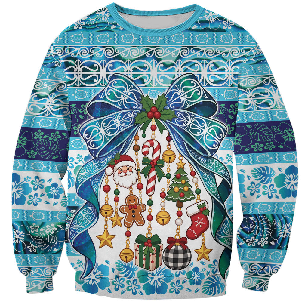New Zealand Kowhai Ngutukaka Christmas Bow Sweatshirt Meri Kirihimete LT9 Unisex Turquoise - Polynesian Pride