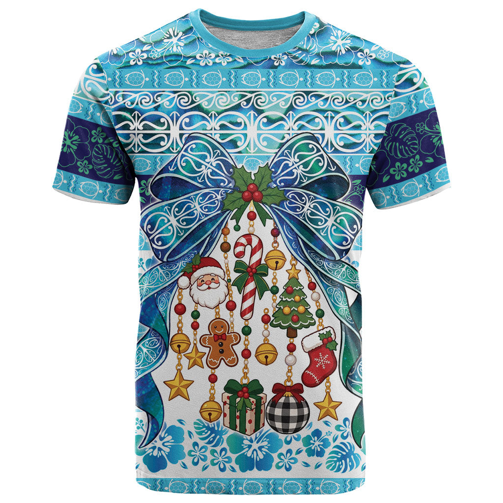 New Zealand Kowhai Ngutukaka Christmas Bow T Shirt Meri Kirihimete LT9 Turquoise - Polynesian Pride