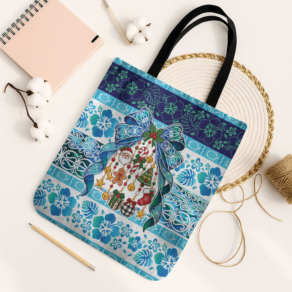 New Zealand Kowhai Ngutukaka Christmas Bow Tote Bag Meri Kirihimete LT9 Black Strap One Size Turquoise - Polynesian Pride