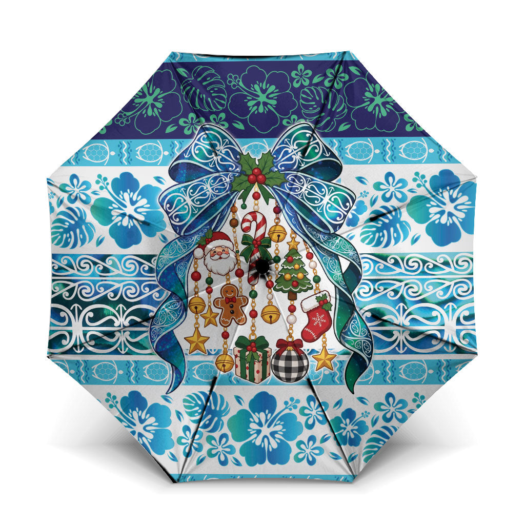 New Zealand Kowhai Ngutukaka Christmas Bow Umbrella Meri Kirihimete LT9 One Size Folded 11.42 inch Opened Diameter 37.4 inch Turquoise - Polynesian Pride