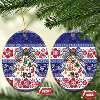 Samoa Tribal Christmas Bow Ceramic Ornament Ia Manuia lava le Kerisimasi LT9 Oval Blue - Polynesian Pride