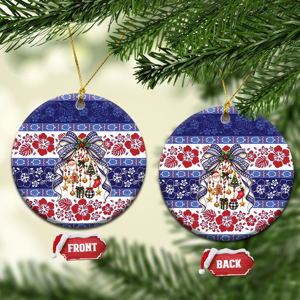 Samoa Tribal Christmas Bow Ceramic Ornament Ia Manuia lava le Kerisimasi LT9 Circle Blue - Polynesian Pride
