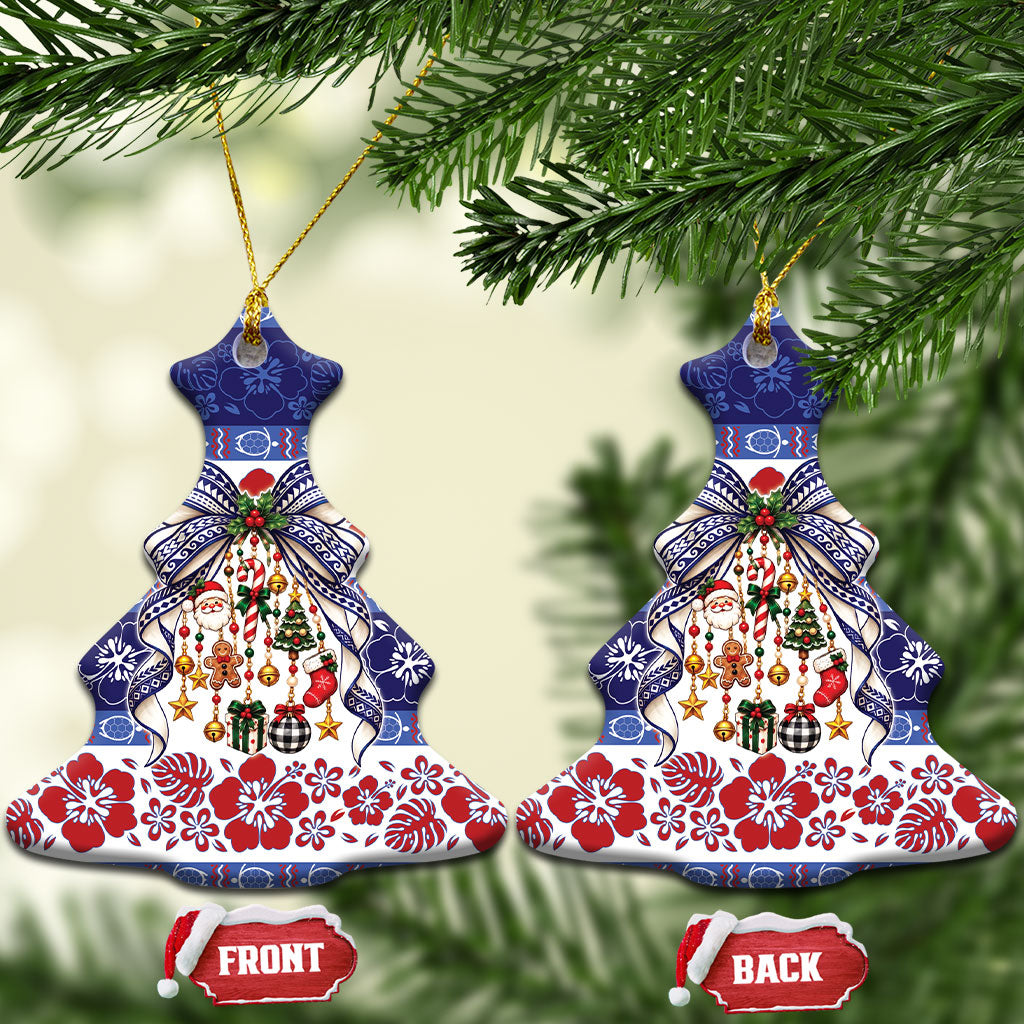 Samoa Tribal Christmas Bow Ceramic Ornament Ia Manuia lava le Kerisimasi LT9 Christmas Tree Blue - Polynesian Pride