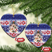 Samoa Tribal Christmas Bow Ceramic Ornament Ia Manuia lava le Kerisimasi LT9 Heart Blue - Polynesian Pride