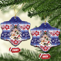 Samoa Tribal Christmas Bow Ceramic Ornament Ia Manuia lava le Kerisimasi LT9 Snow Flake Blue - Polynesian Pride