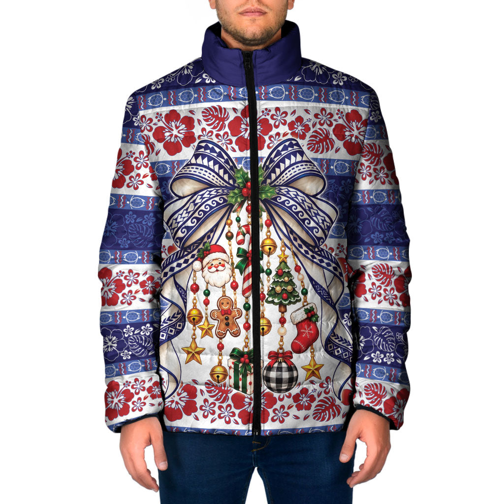 Samoa Tribal Christmas Bow Padded Jacket Ia Manuia lava le Kerisimasi LT9 Men Blue - Polynesian Pride