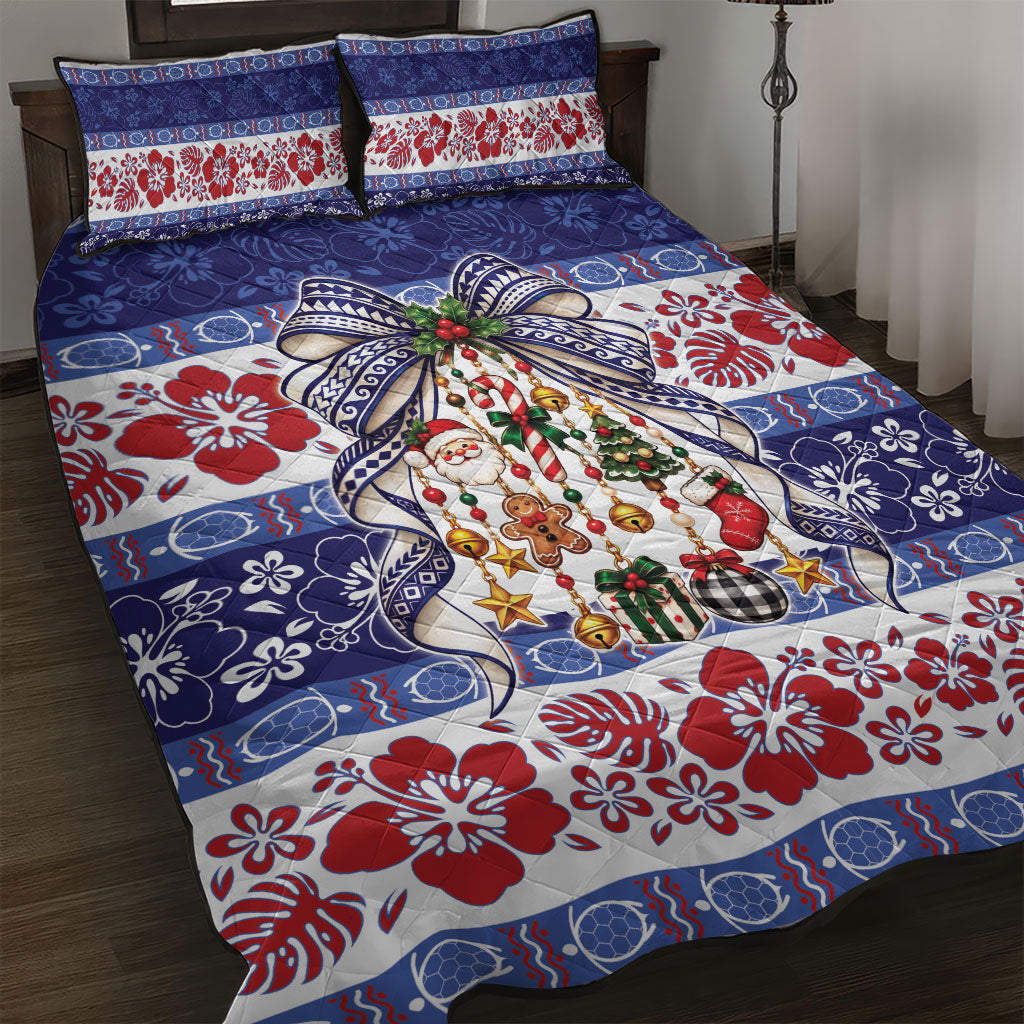 Samoa Tribal Christmas Bow Quilt Bed Set Ia Manuia lava le Kerisimasi LT9 Blue - Polynesian Pride