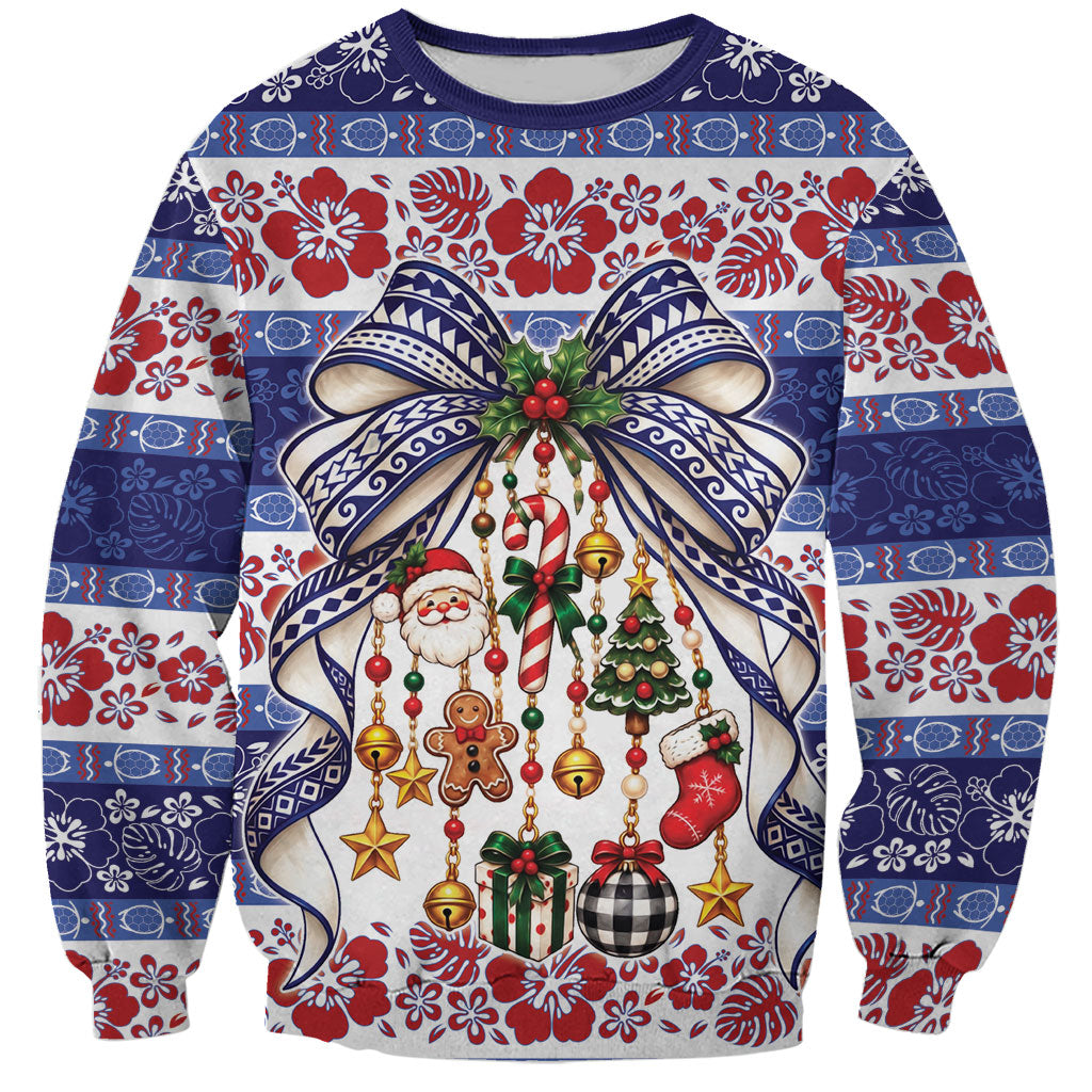 Samoa Tribal Christmas Bow Sweatshirt Ia Manuia lava le Kerisimasi LT9 Unisex Blue - Polynesian Pride