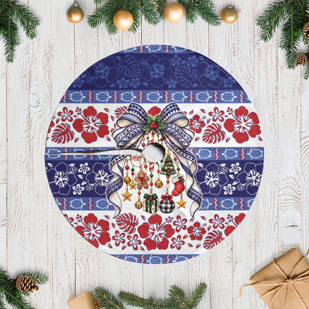 Samoa Tribal Christmas Bow Tree Skirt Ia Manuia lava le Kerisimasi LT9 Casual Blue - Polynesian Pride