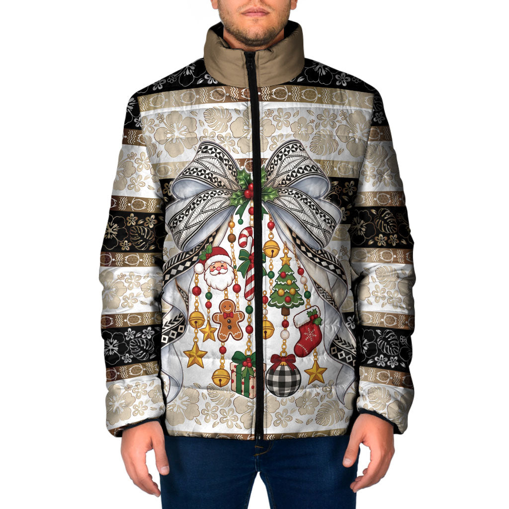 Tonga Ngatu Christmas Bow Padded Jacket Kilisimasi Fiefia Gold Style LT9 Men Red - Polynesian Pride