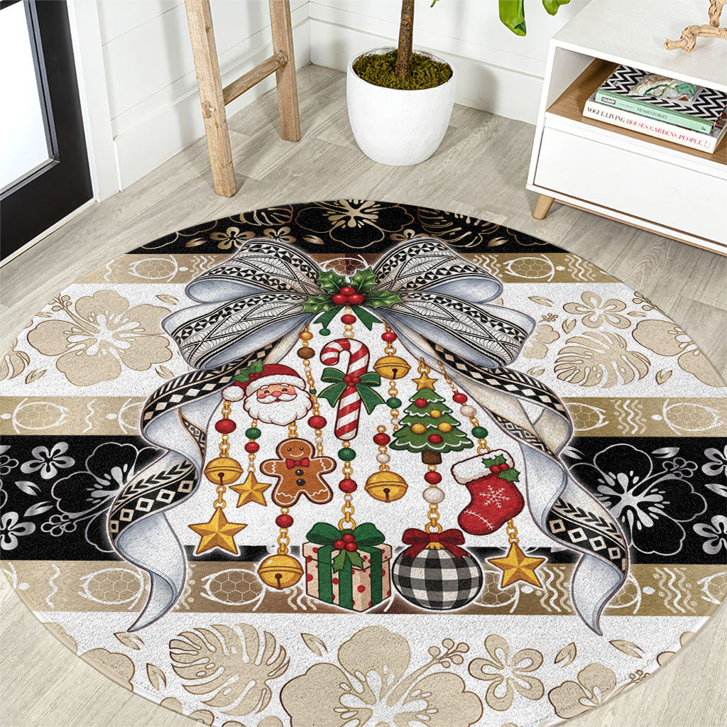 Tonga Ngatu Christmas Bow Round Carpet Kilisimasi Fiefia Gold Style LT9 Red - Polynesian Pride