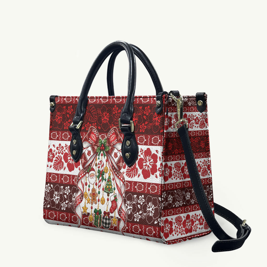 Tonga Ngatu Christmas Bow Leather Bag Kilisimasi Fiefia Red Style LT9 Gold - Polynesian Pride