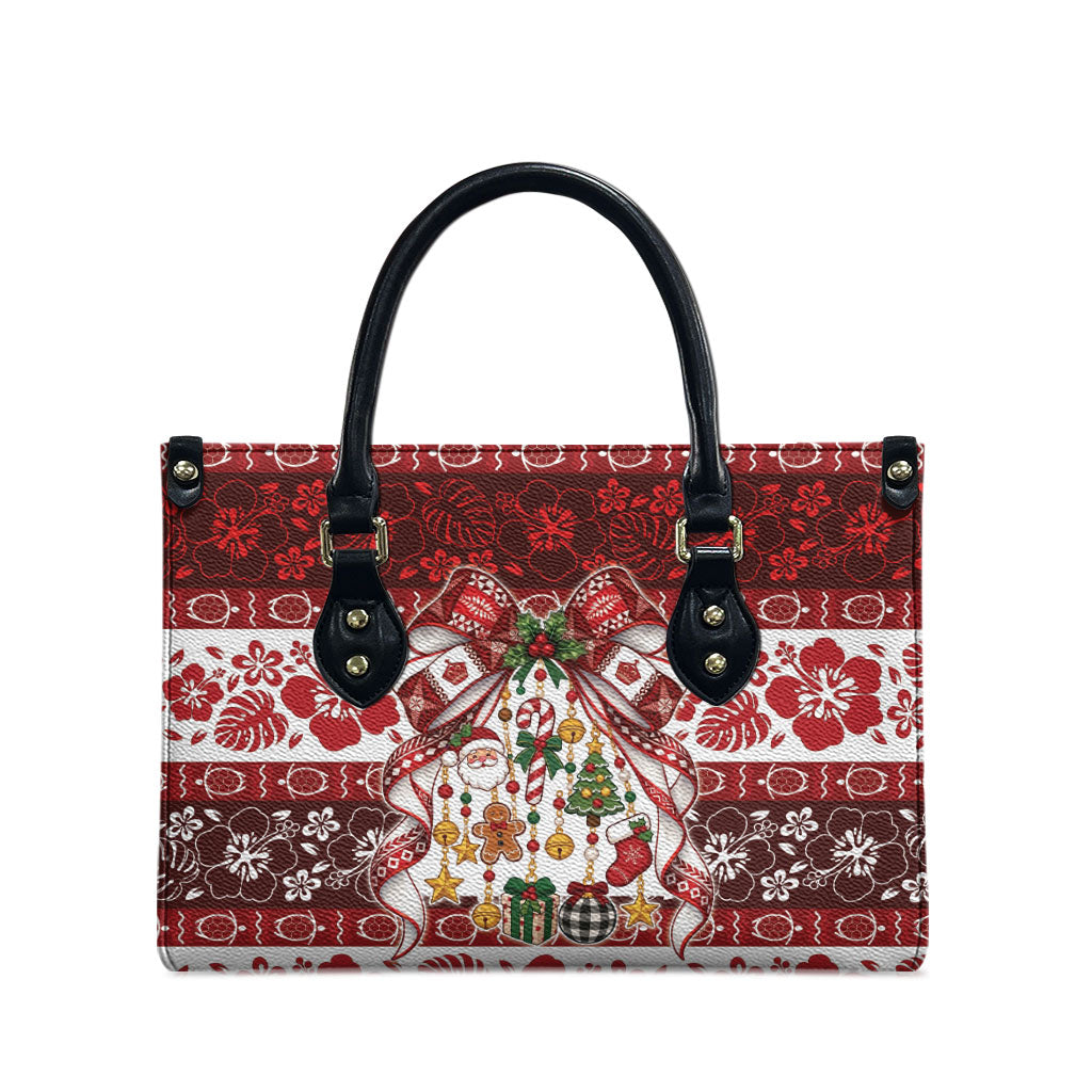 Tonga Ngatu Christmas Bow Leather Bag Kilisimasi Fiefia Red Style LT9 - Polynesian Pride