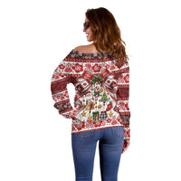 Tonga Ngatu Christmas Bow Off Shoulder Sweater Kilisimasi Fiefia Red Style LT9 - Polynesian Pride