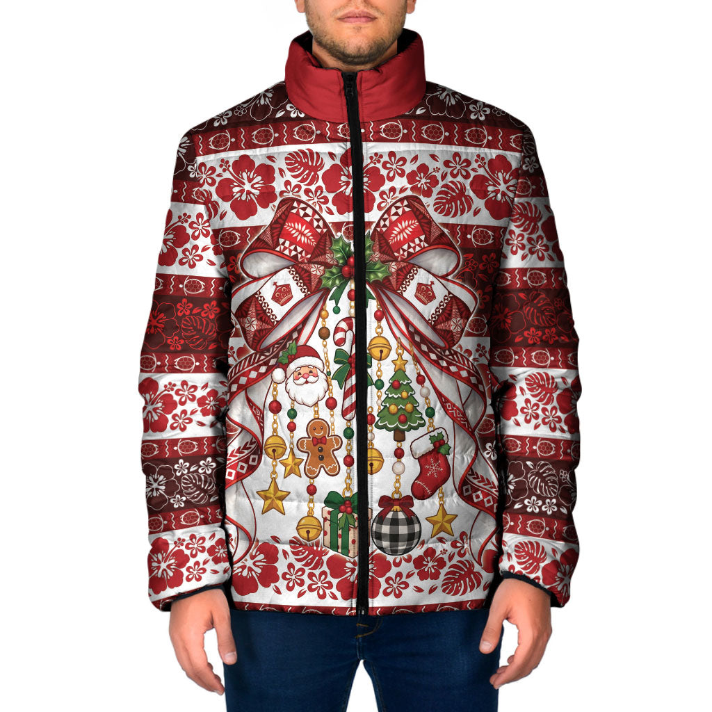 Tonga Ngatu Christmas Bow Padded Jacket Kilisimasi Fiefia Red Style LT9 Men Gold - Polynesian Pride