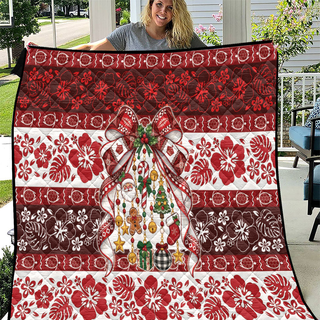 Tonga Ngatu Christmas Bow Quilt Kilisimasi Fiefia Red Style LT9 Gold - Polynesian Pride