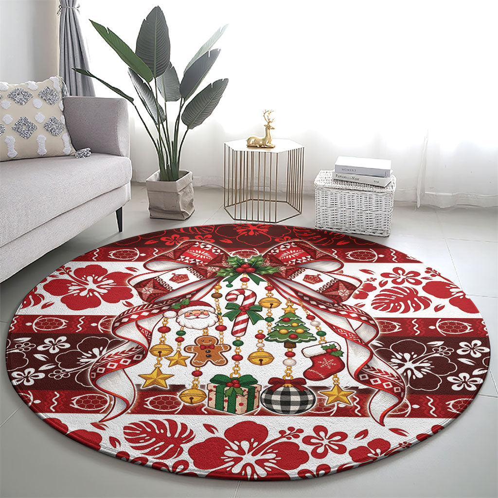 Tonga Ngatu Christmas Bow Round Carpet Kilisimasi Fiefia Red Style LT9 - Polynesian Pride