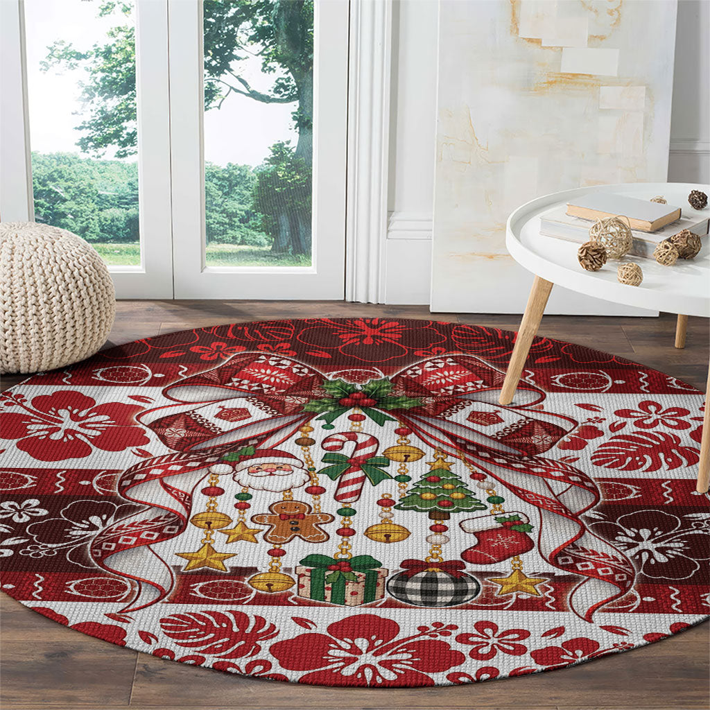 Tonga Ngatu Christmas Bow Round Carpet Kilisimasi Fiefia Red Style LT9 - Polynesian Pride