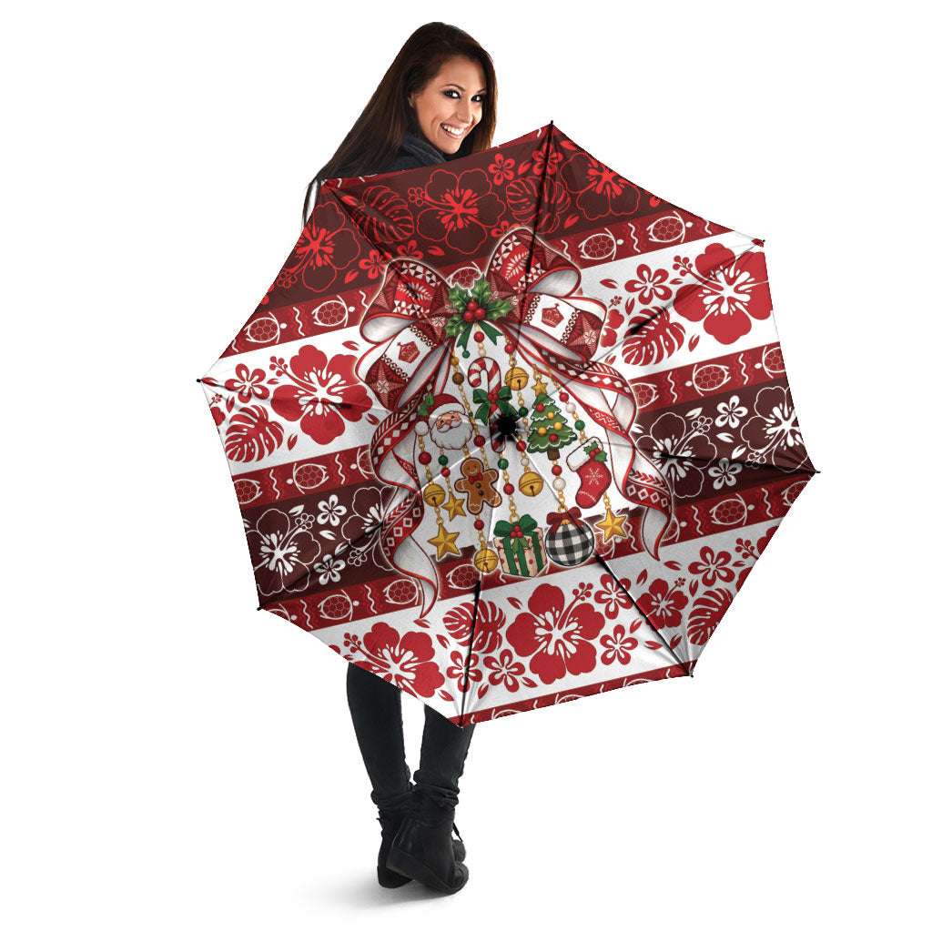 Tonga Ngatu Christmas Bow Umbrella Kilisimasi Fiefia Red Style LT9 - Polynesian Pride